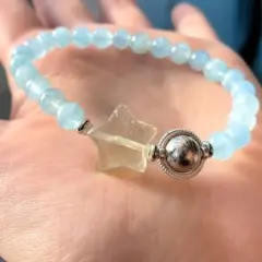 高品質　リビアングラス　ギベオン隕石　アクアマリン　ブレスレット