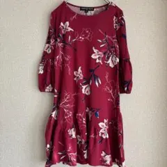 THREE PINK HEARTS 花柄チュニックワンピース ボルドー Mサイズ