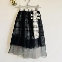 GU チェック柄 チュール付き スカート Sサイズ 130~140