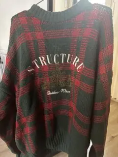STRUCTURE ニット セーター 総柄 チェック柄 レトロ 古着のサムネイル