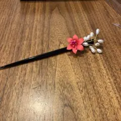 かんざし ピンク花とパール装飾