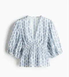 H&M Vネック ブラウス 水色