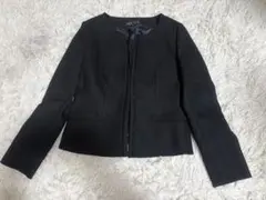 インディヴィ　ノーカラージャケット　ツイード　ブラック