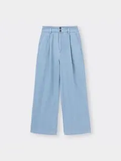 良品 GU ライトデニムタックワイドパンツ ライトブルー XL