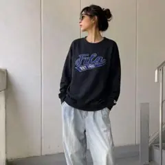 FILA サガラ刺繍 ロゴ スウェット トレーナー 黒 Lのサムネイル