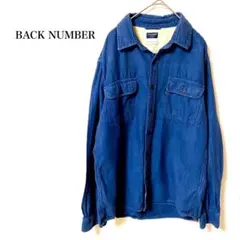 バックナンバー　シャツ　ＸＬ　デニム　麻　綿　ワークシャツ　ポケット　ロゴ　青
