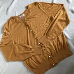 カーディガン　長袖　からし色　マスタード　ラメ入り　M 春秋