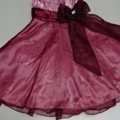 ワインレッド リボン付きドレス 発表会