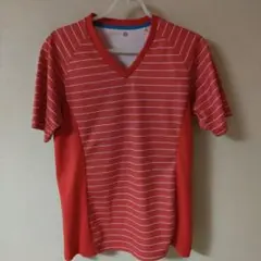 GU 赤 ストライプ Vネック Tシャツ Sサイズ
