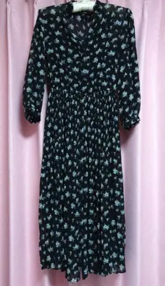 ユニクロ シフォンプリーツワンピース joy of print 七分袖 花柄 S