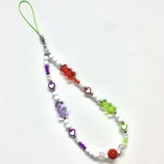 ビーズストラップ キーホルダー ベア レッド グリーン パープル