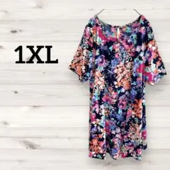 美品✨花柄 【1XL】半袖ミニワンピース フラワープリント