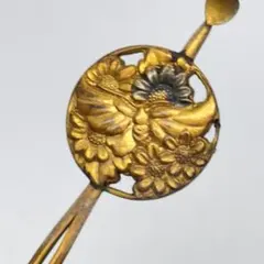 080305 アンティーク　金工　金鍍金　銀　浮彫透彫　蝶　菊　平打ち　かんざし