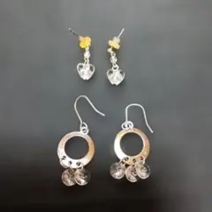 クリスタルハート＆円形ピアス ２点セット