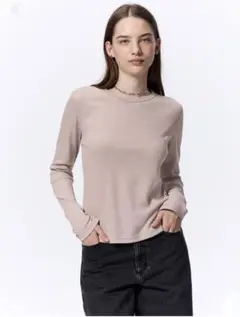 ソフトリブクルーネックT