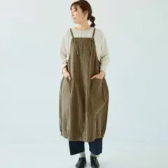 新品 cloudnine バルーンエプロンワンピース イエロー×ネイビーライン