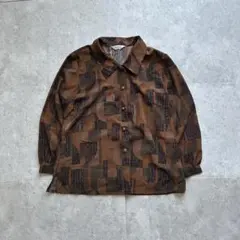 vintage 長袖シャツ レギュラーカラー 総柄 幾何学模様 アート レトロ