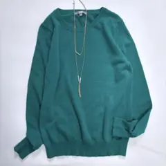 美品UNIQLOユニクロ カシミヤクールネックセーター カシミヤ100 グリーン