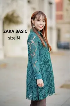 ◆ ZARA BASIC ザラベーシック レース プリーツ シャツ ワンピース