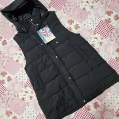 HK♥フード付きブラックダウンベスト♥L