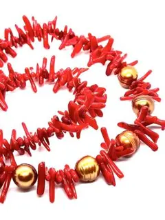 【激レア】珊瑚サンゴ＆本真珠大珠10mmゴールドブラウンバロックパールネックレス