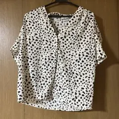 GRL グレイル アニマル柄 シャツボタン式 ブラウス 半袖 白 黒