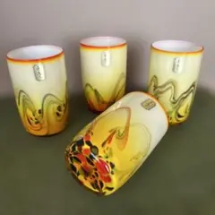 民芸品　ヴィンテージ　グラス　4個セット　昭和レトロ