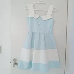 水色と白のアリス風ミニワンピ〜М