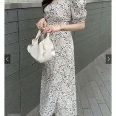 【試着のみ】GRL 花柄バックリボンVネックワンピース mc015