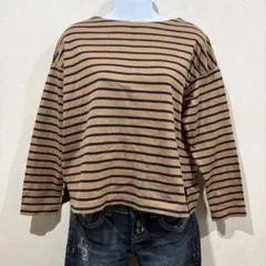 UNIQLO ユニクロ ボーダー ボートネック カットソー ブラウン ネイビー