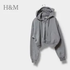 【エイチアンドエム　DIVIDED】パーカー　ジップアップ　クロップド丈　フード