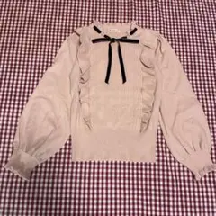 専用　axes femme ピンク リボンビジュー付きフリルニットセーター