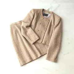 b バブリースーツ 昭和レトロ ヴィンテージ ツイード セットアップ ダブル 金