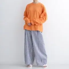 merlot メルロー ストライプ ワイドタックパンツ 　フリーサイズ