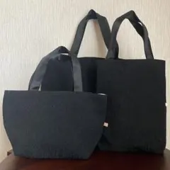 ハンドメイド　バッグ　ミニバッグ　黒　柄入り　3点セット