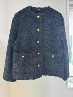 ミラオーウェン 金釦ノーカラーコンパクトボアジャケット