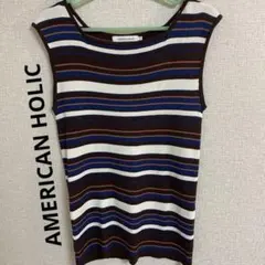 AMERICAN HOLIC ノースリーブ リブニット ボーダー Lのサムネイル