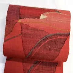美品】名古屋帯 渡文 真綿紬 八寸名古屋帯 幾何学模様 手織 正絹 