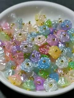 カラフル花形ビーズ ハンドメイド コネクター 部品 ピアス フラワーチャーム