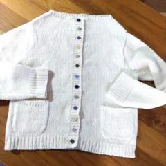 ウール100%カーディガン カラフルボタン　アイボリー
