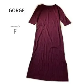難あり【ゴージ】ボルドー赤紫ロング7分丈ワンピースストレッチFVネックスリット