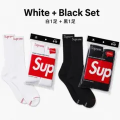 Supreme × Hanes クルーソックス 白1足＋黒1足 セット 新品のサムネイル