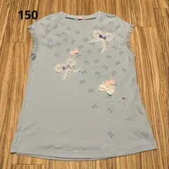 【美品】ミキハウス 水色 リボン刺繍 Tシャツ 150cm リーナちゃん 半袖のサムネイル