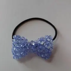 ビーズ　ヘアゴム　平リボン　ハンドメイド