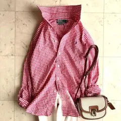 訳あり ポロバイラルフローレン ポニー刺繍 ギンガムチェック長袖シャツ L相当