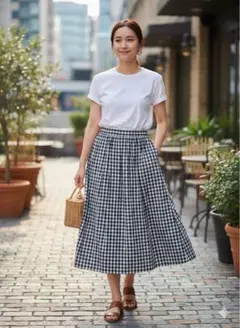 ギンガムチェック スカート　マーメイドフレアスカート　チェック　春