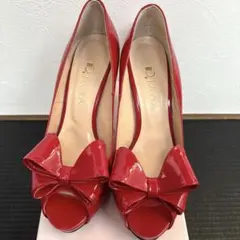 DIANA ダイアナ エナメルリボンオープントゥパンプス