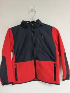 ポロ・ラルフ・ローレンの赤黒フリースジャケット フード付き