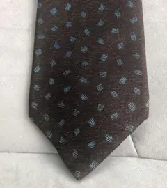 BULGARI ブラウン　ブルー ネクタイ　幾何学柄