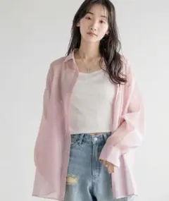 ローリーズファーム　シアーシャツ　透け感ピンク長袖シャツ